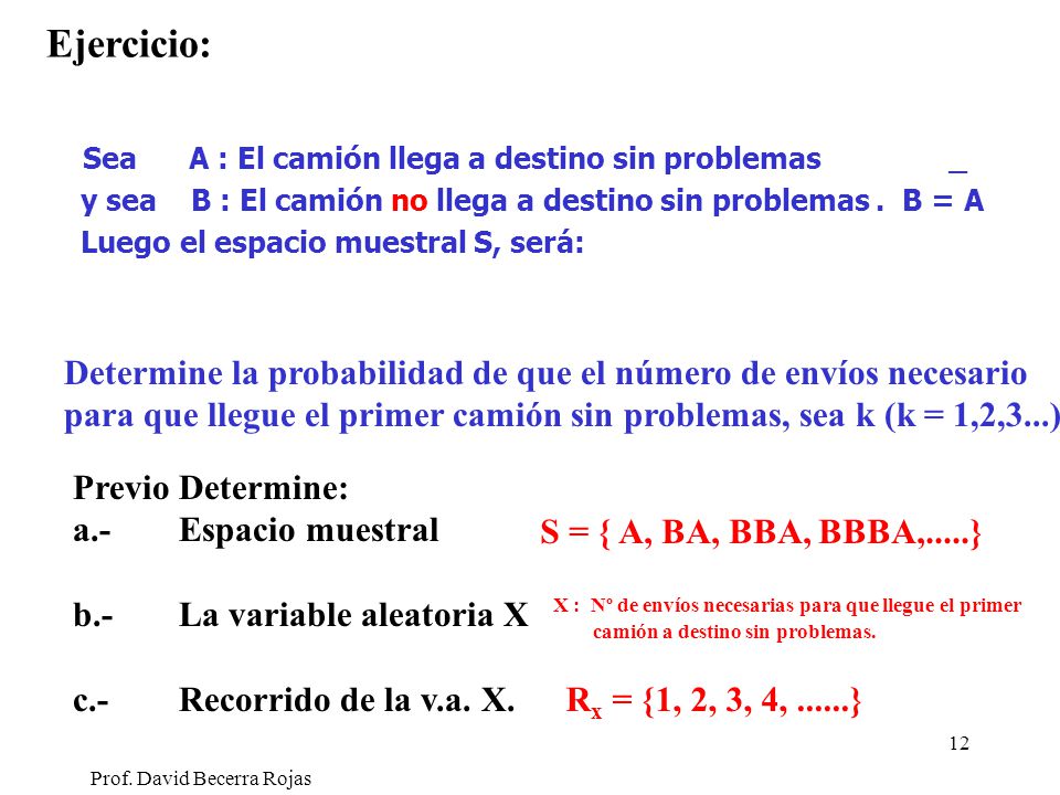 Ejercicio: Sea A : El camión llega a destino sin problemas _. y sea B : El camión no llega a destino sin problemas . B = A.