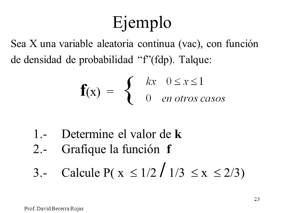 { Ejemplo f(x) = 1.- Determine el valor de k 2.- Grafique la función f