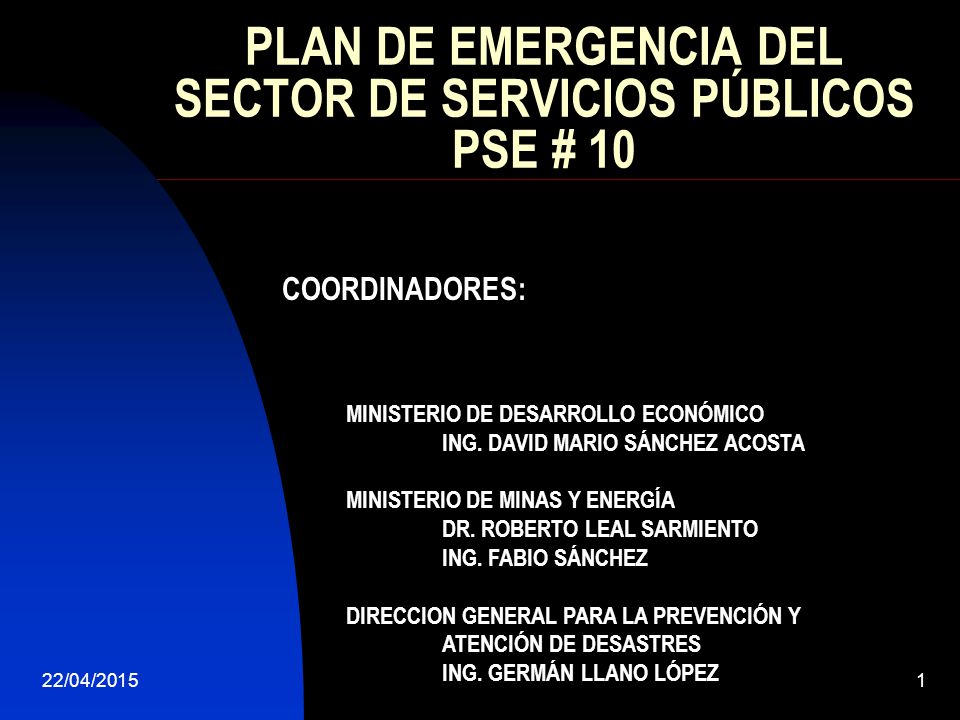PLAN DE EMERGENCIA DEL SECTOR DE SERVICIOS PÚBLICOS PSE # 10