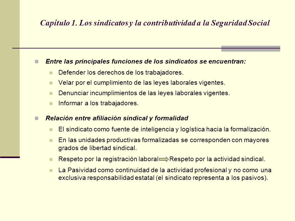 Capítulo 1. Los sindicatos y la contributividad a la Seguridad Social