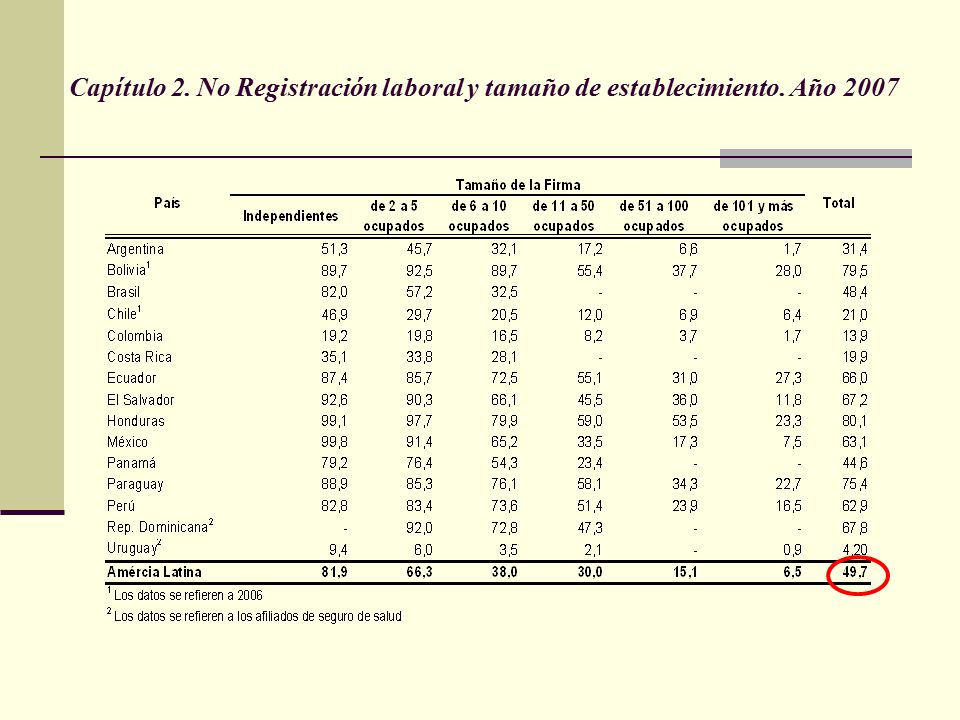 Capítulo 2. No Registración laboral y tamaño de establecimiento