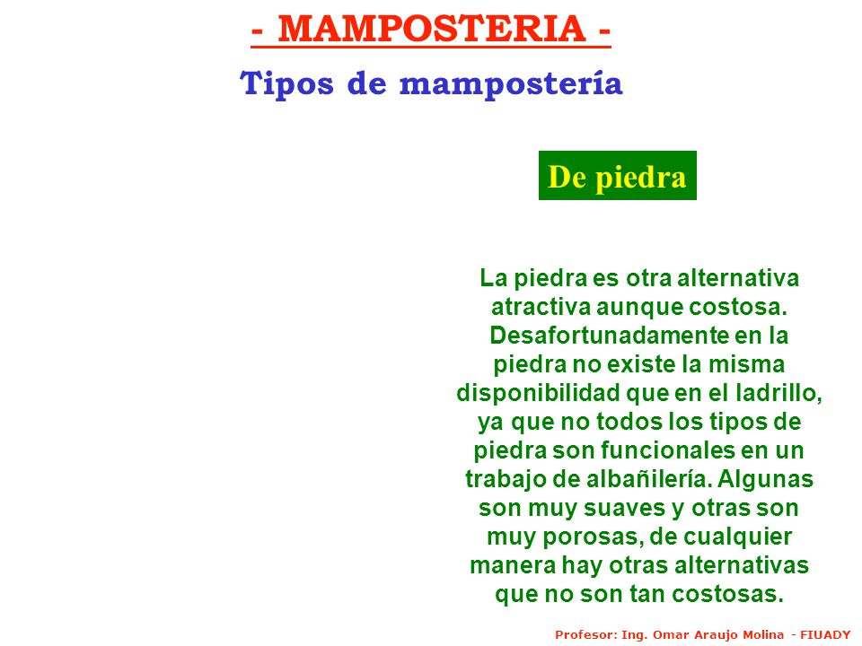 - MAMPOSTERIA - Tipos de mampostería De piedra