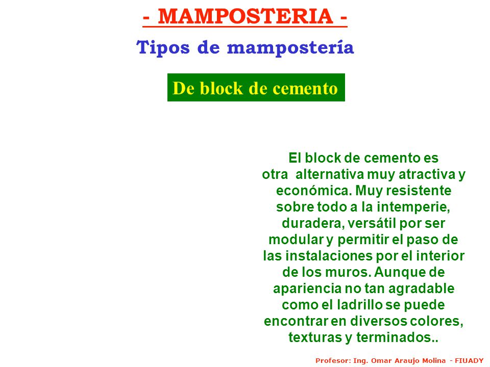 - MAMPOSTERIA - Tipos de mampostería De block de cemento