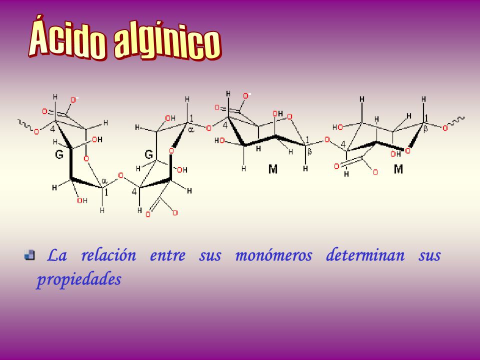 Ácido algínico La relación entre sus monómeros determinan sus propiedades