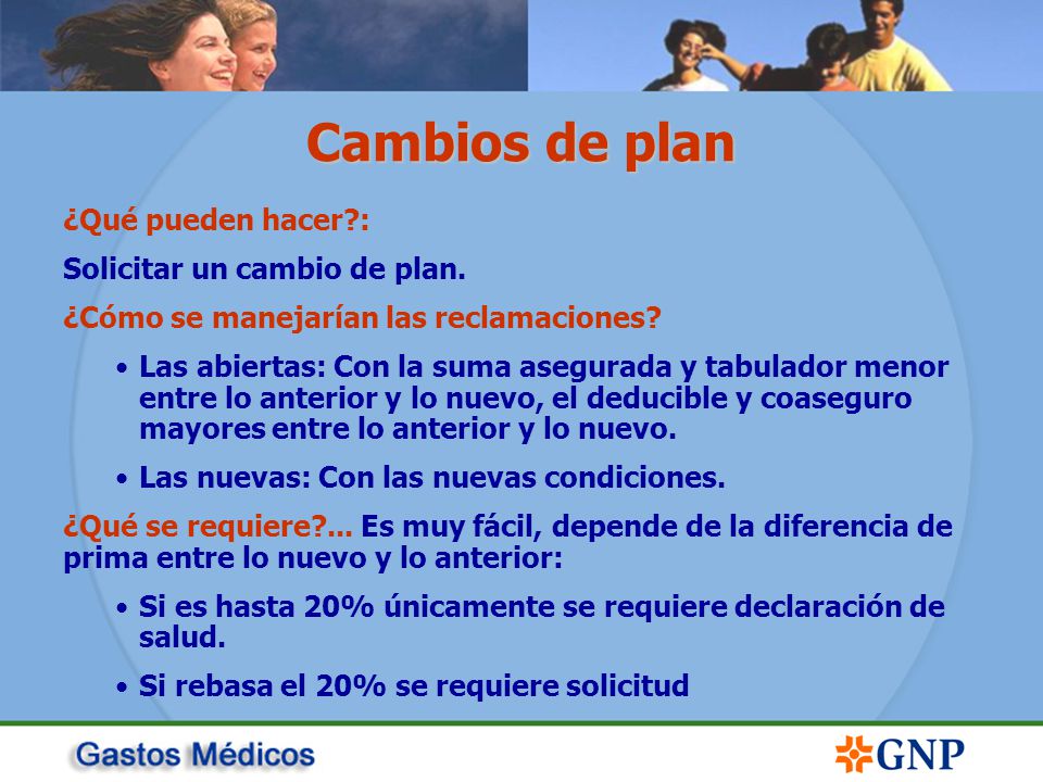 Cambios de plan ¿Qué pueden hacer : Solicitar un cambio de plan.