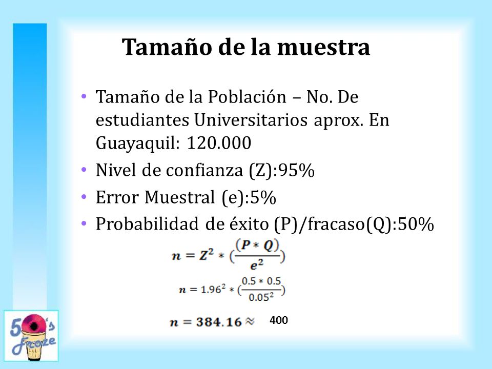 Tamaño de la muestra Tamaño de la Población – No. De estudiantes Universitarios aprox. En Guayaquil: