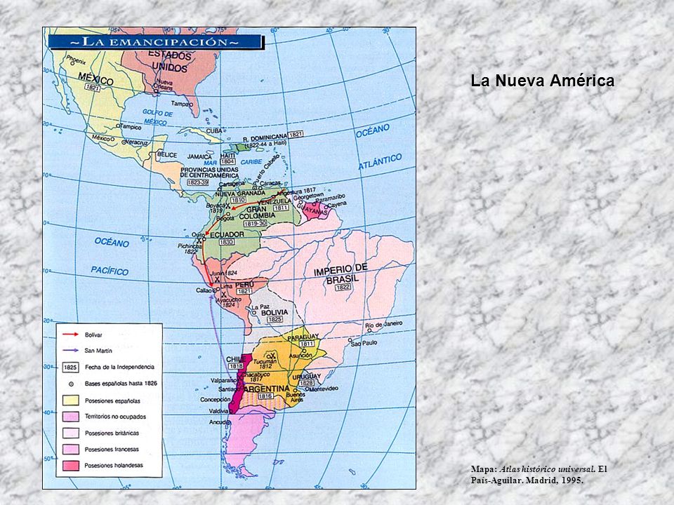 La Nueva América Mapa: Atlas histórico universal. El País-Aguilar. Madrid, 1995.