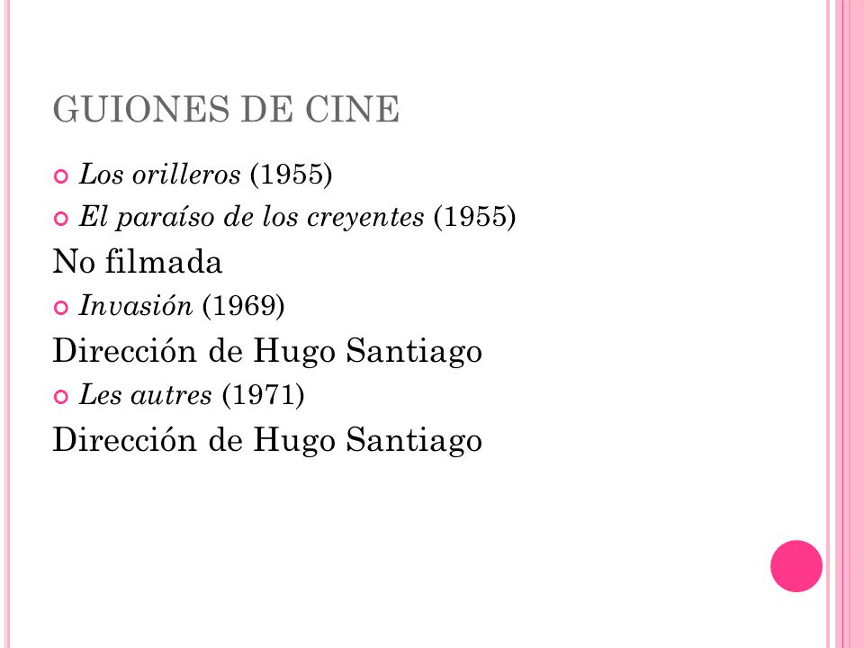 GUIONES DE CINE No filmada Dirección de Hugo Santiago