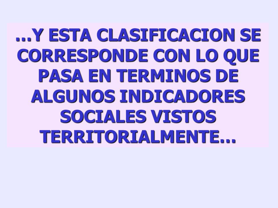 …Y ESTA CLASIFICACION SE CORRESPONDE CON LO QUE PASA EN TERMINOS DE ALGUNOS INDICADORES SOCIALES VISTOS TERRITORIALMENTE…