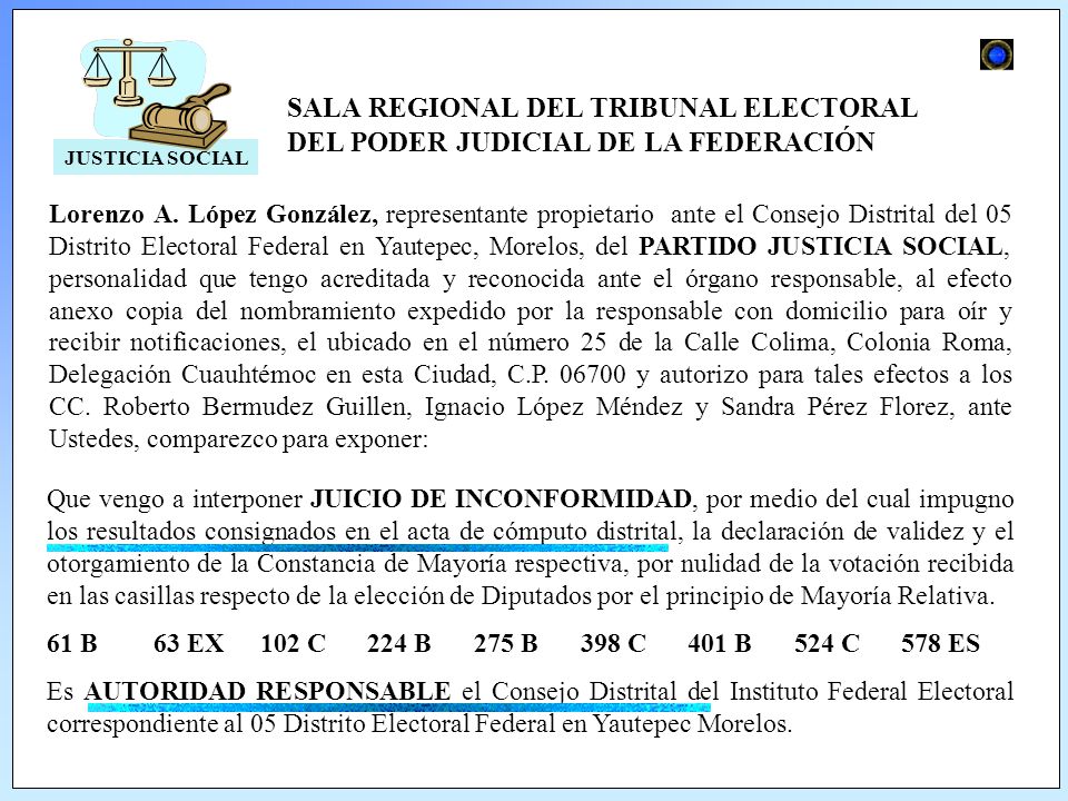 JUSTICIA SOCIAL SALA REGIONAL DEL TRIBUNAL ELECTORAL DEL PODER JUDICIAL DE LA FEDERACIÓN.