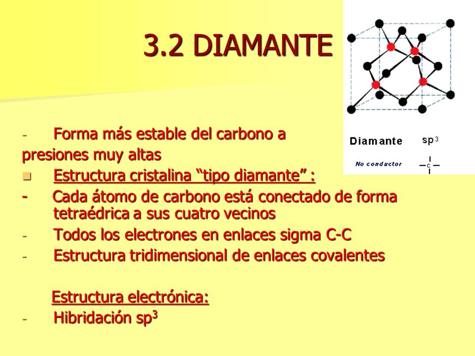 3.2 DIAMANTE Forma más estable del carbono a presiones muy altas
