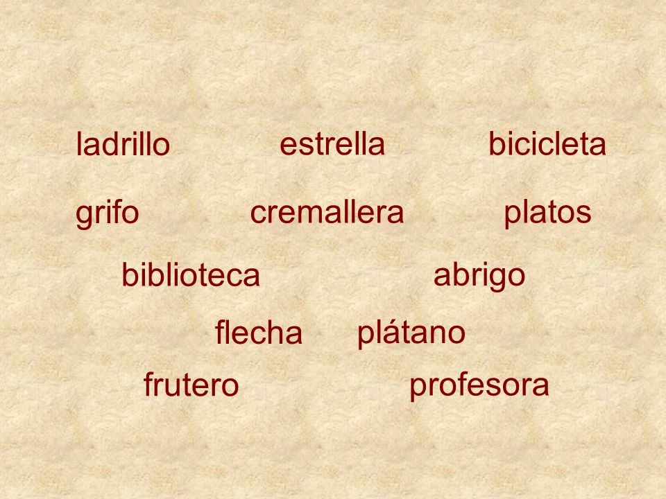 ladrillo estrella. bicicleta. grifo. cremallera. platos. biblioteca. abrigo. flecha. plátano.