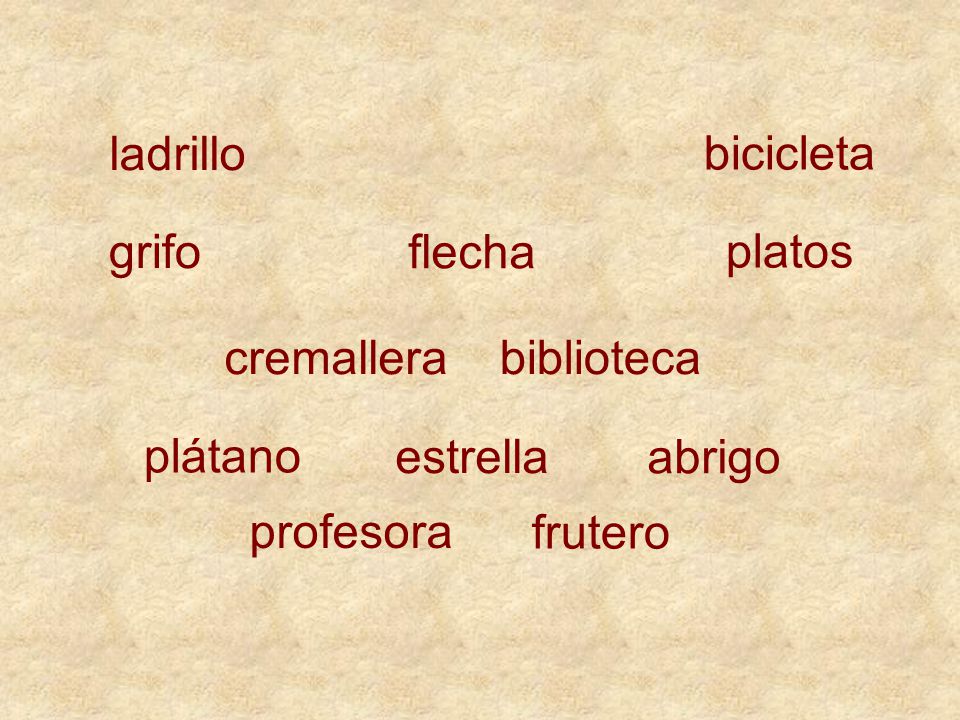 ladrillo bicicleta. grifo. flecha. platos. cremallera. biblioteca. plátano. estrella. abrigo.