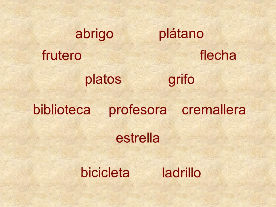 abrigo plátano. frutero. flecha. platos. grifo. biblioteca. profesora. cremallera. estrella.