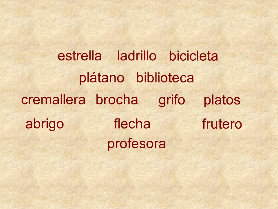 estrella ladrillo. bicicleta. plátano. biblioteca. cremallera. brocha. grifo. platos. abrigo.