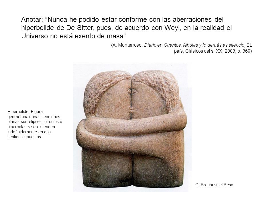 Anotar: Nunca he podido estar conforme con las aberraciones del hiperbolide de De Sitter, pues, de acuerdo con Weyl, en la realidad el Universo no está exento de masa
