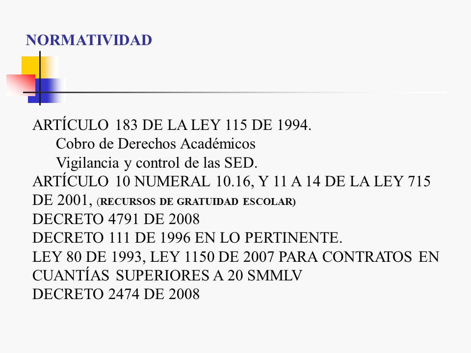 NORMATIVIDAD ARTÍCULO 183 DE LA LEY 115 DE Cobro de Derechos Académicos. Vigilancia y control de las SED.