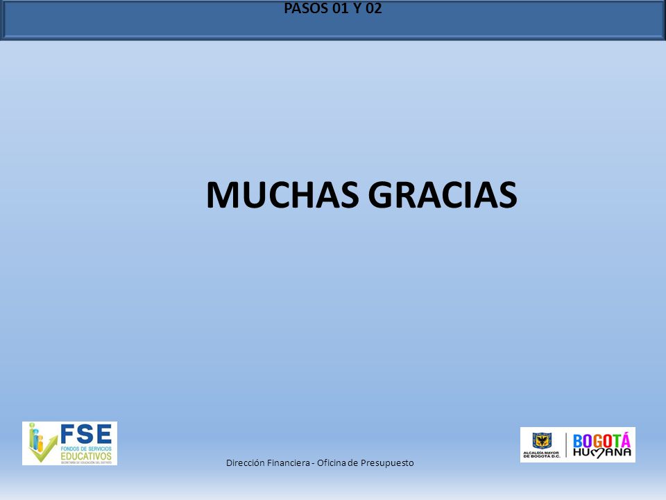 PASOS 01 Y 02 MUCHAS GRACIAS Dirección Financiera - Oficina de Presupuesto