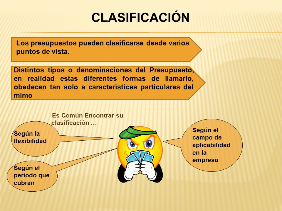 CLASIFICACIÓN Los presupuestos pueden clasificarse desde varios puntos de vista.