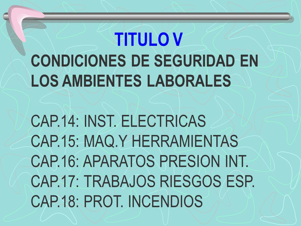 TITULO V CONDICIONES DE SEGURIDAD EN LOS AMBIENTES LABORALES CAP
