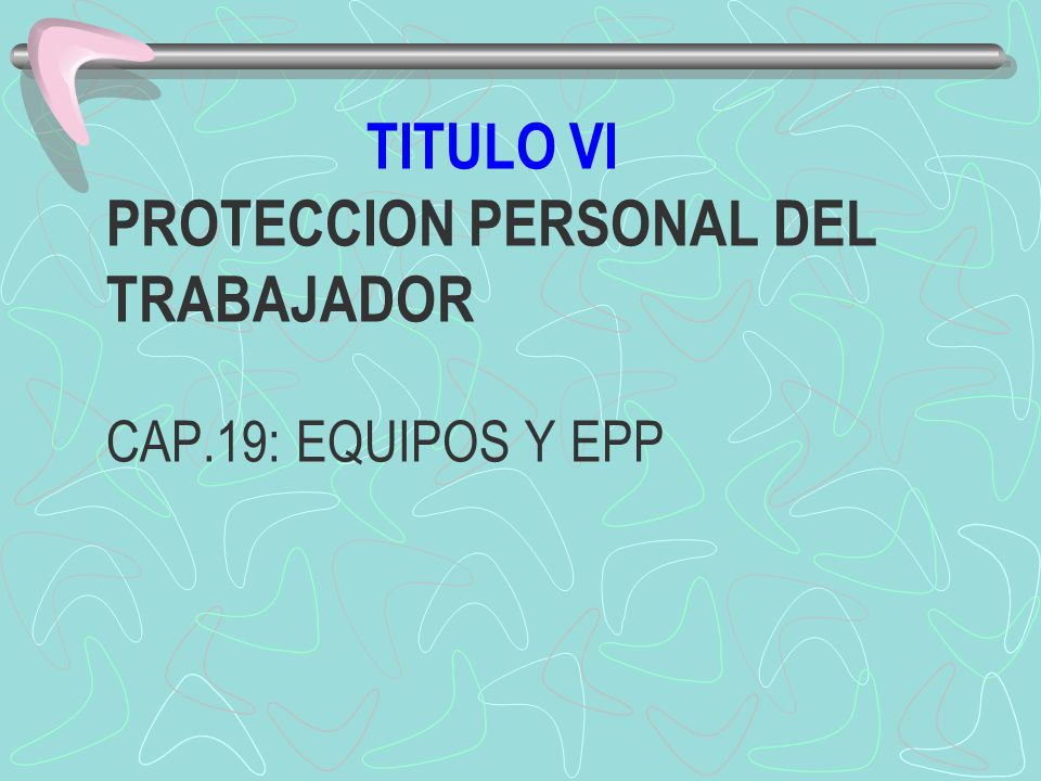 TITULO VI PROTECCION PERSONAL DEL TRABAJADOR CAP.19: EQUIPOS Y EPP
