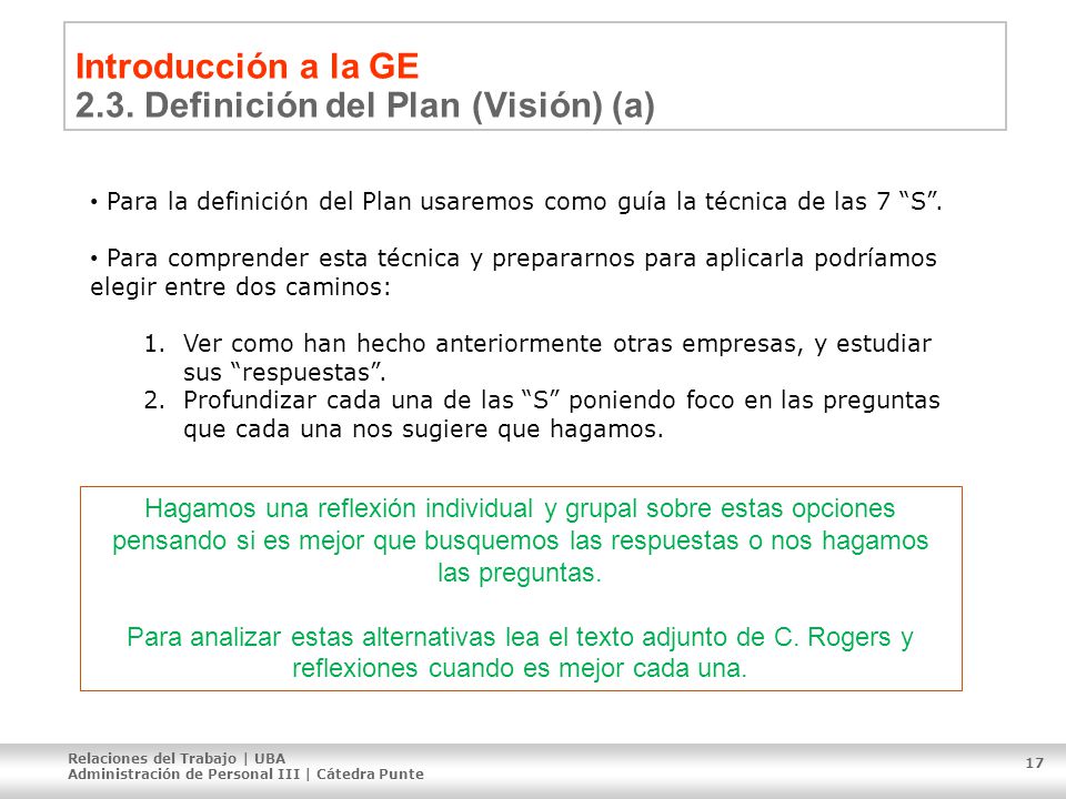 Introducción a la GE 2.3. Definición del Plan (Visión) (a)