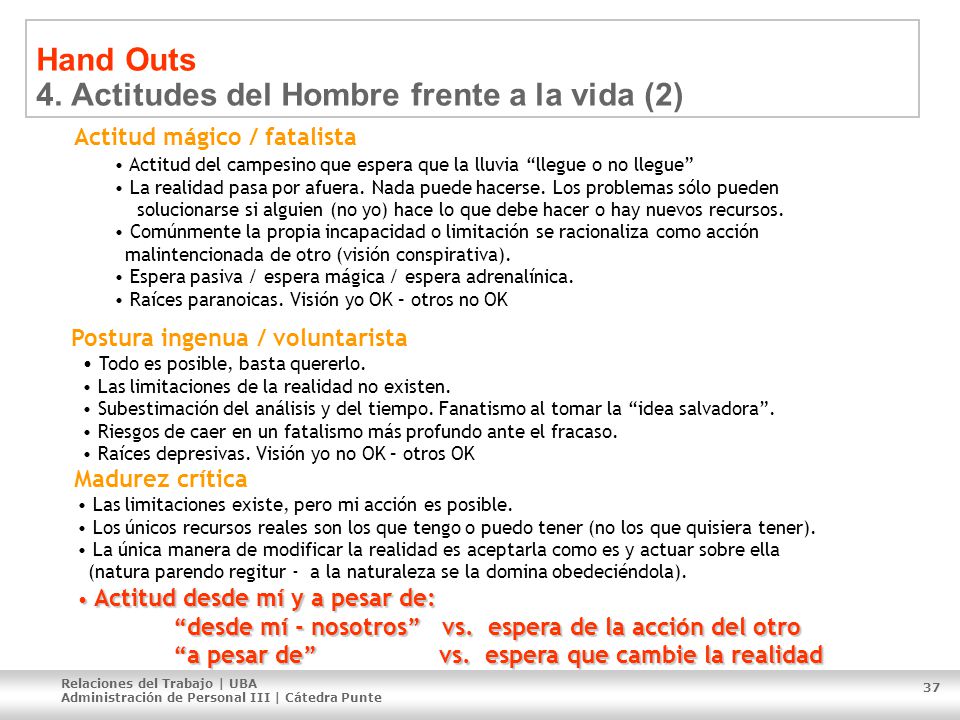 Hand Outs 4. Actitudes del Hombre frente a la vida (2)