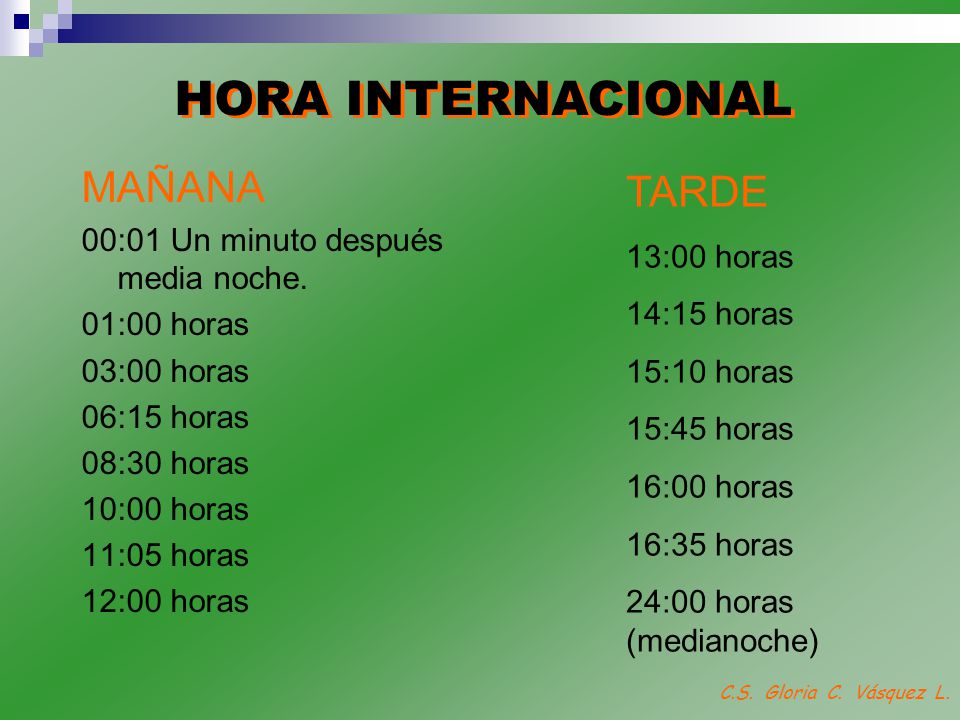 HORA INTERNACIONAL MAÑANA TARDE 00:01 Un minuto después media noche.