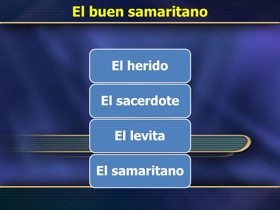 El buen samaritano El herido El sacerdote El levita El samaritano