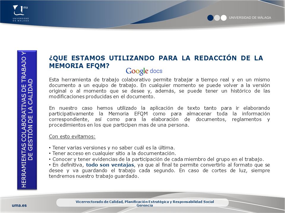 HERRAMIENTAS COLABORATIVAS DE TRABAJO Y DE GESTIÓN DE LA CALIDAD
