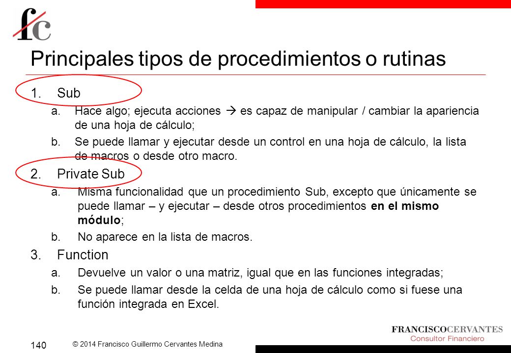 Principales tipos de procedimientos o rutinas