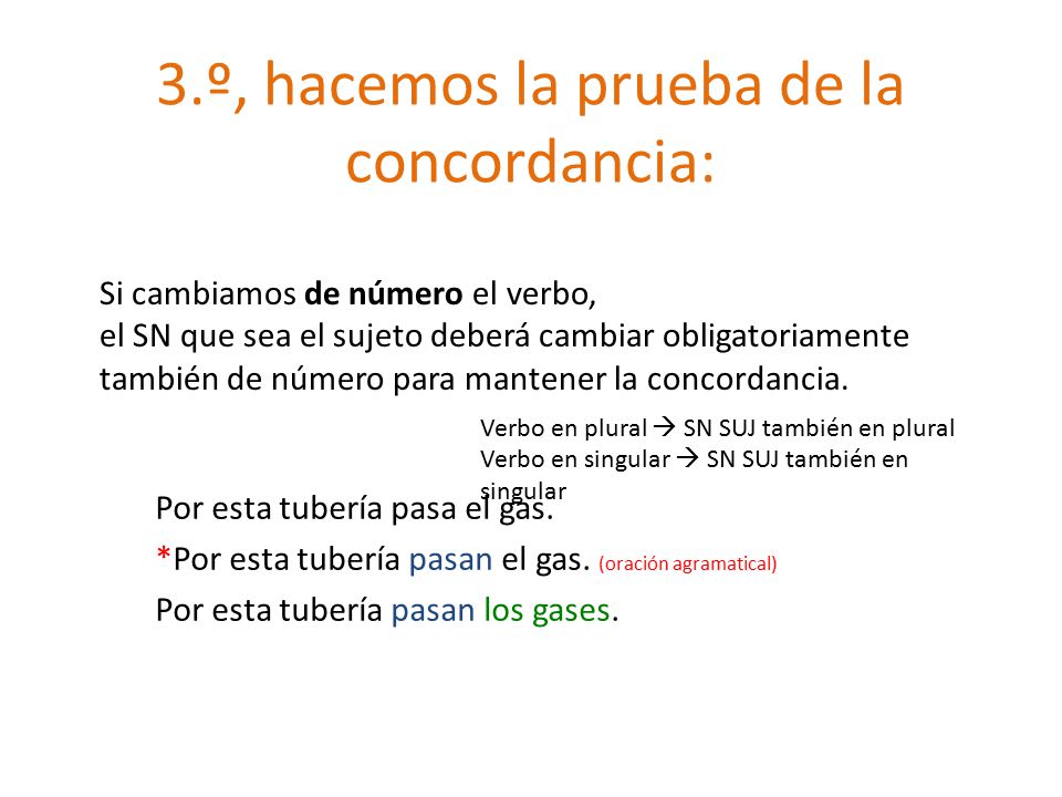 3.º, hacemos la prueba de la concordancia: