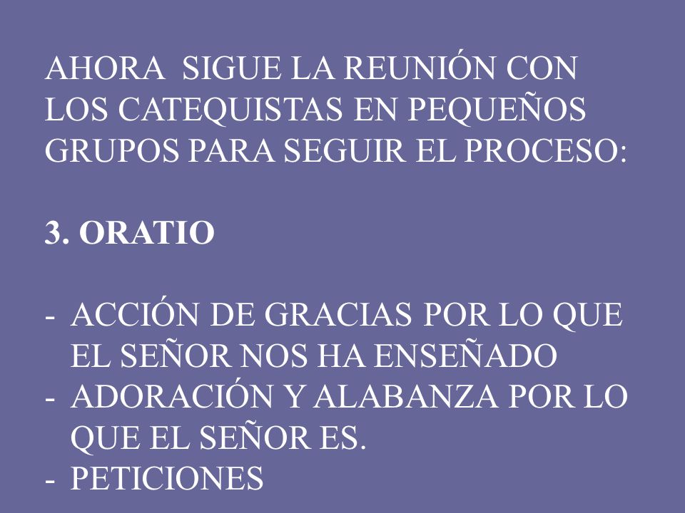 AHORA SIGUE LA REUNIÓN CON LOS CATEQUISTAS EN PEQUEÑOS GRUPOS PARA SEGUIR EL PROCESO: