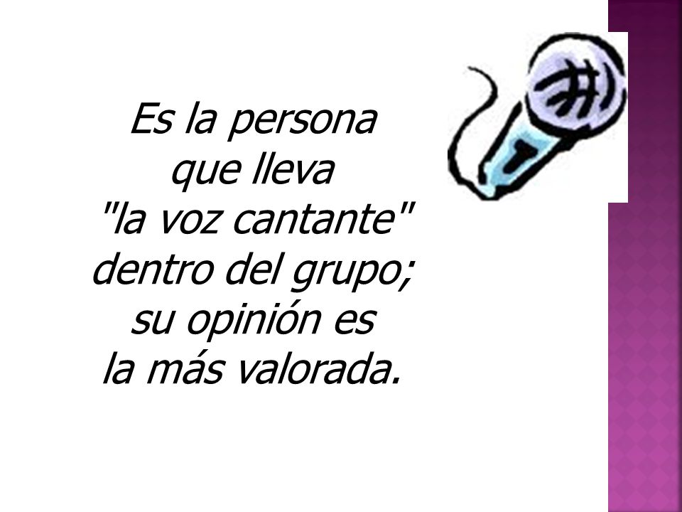 Es la persona que lleva la voz cantante dentro del grupo; su opinión es la más valorada.