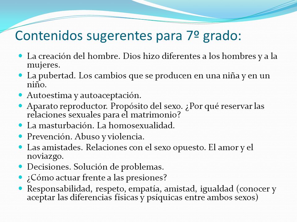 Contenidos sugerentes para 7º grado: