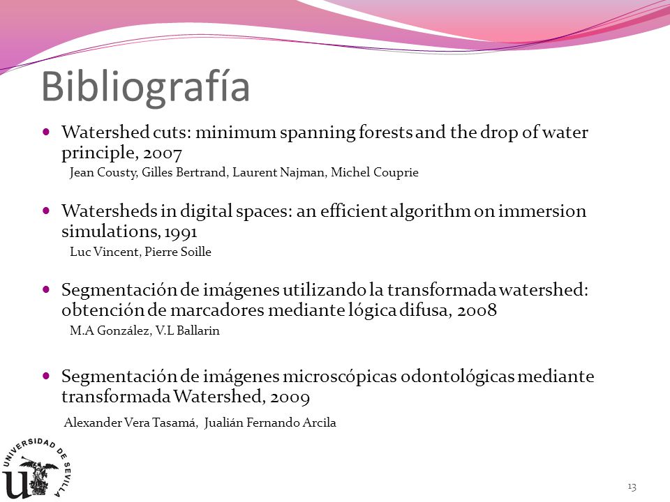 Bibliografía Watershed cuts: minimum spanning forests and the drop of water principle,