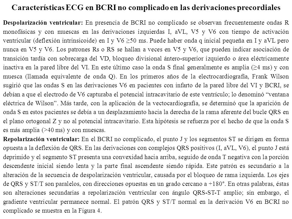 Características ECG en BCRI no complicado en las derivaciones precordiales