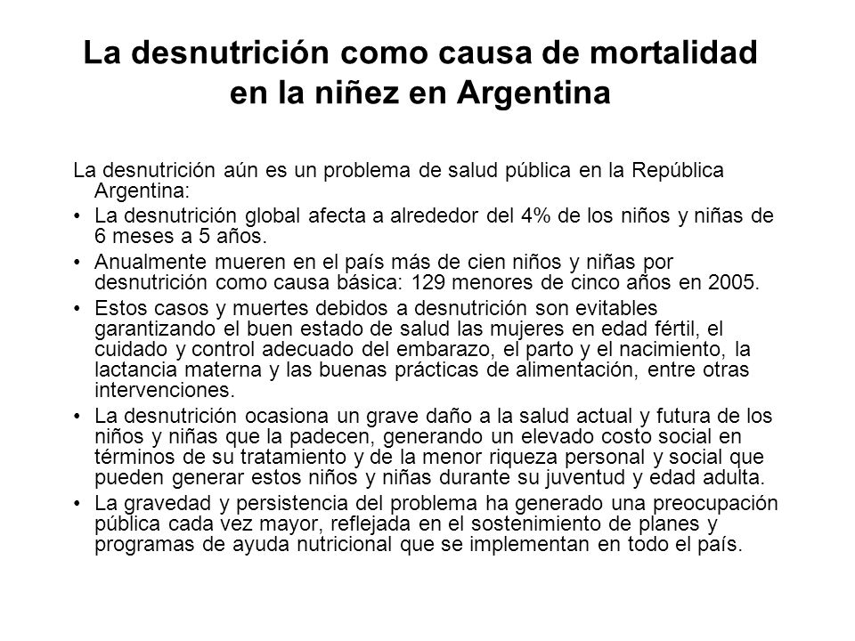 La desnutrición como causa de mortalidad en la niñez en Argentina