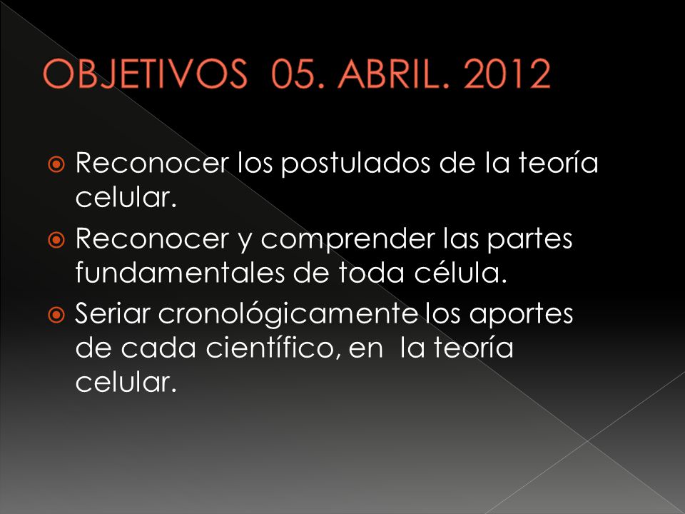 OBJETIVOS 05. ABRIL Reconocer los postulados de la teoría celular. Reconocer y comprender las partes fundamentales de toda célula.