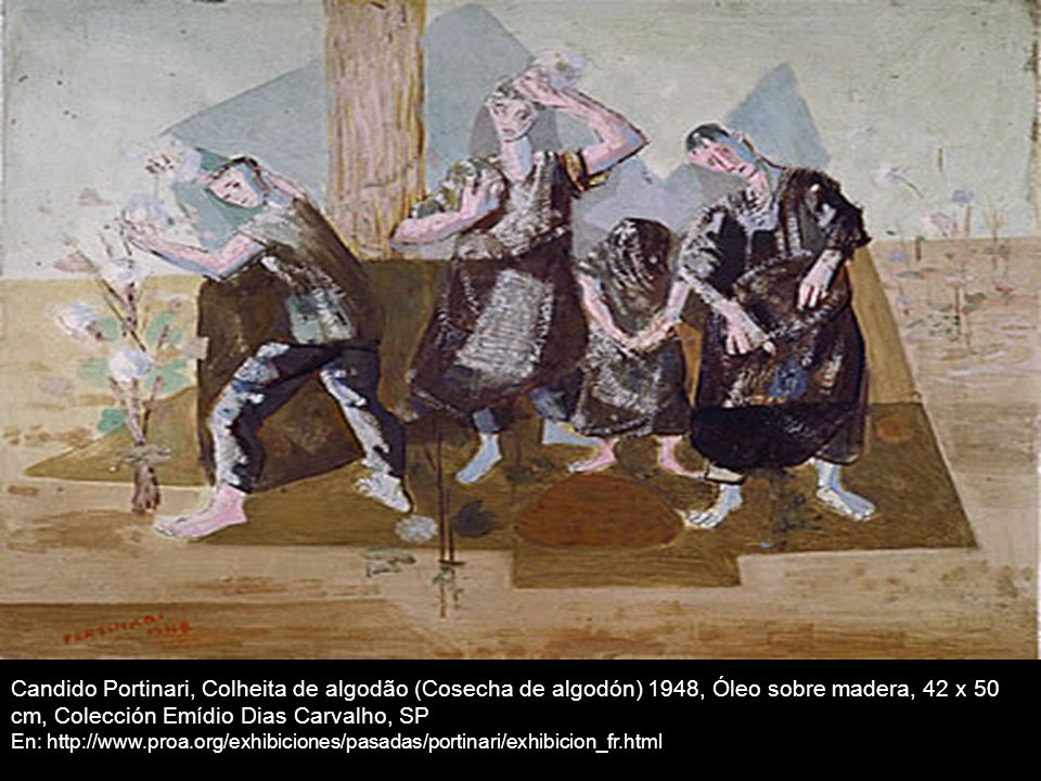 Candido Portinari, Colheita de algodão (Cosecha de algodón) 1948, Óleo sobre madera, 42 x 50 cm, Colección Emídio Dias Carvalho, SP