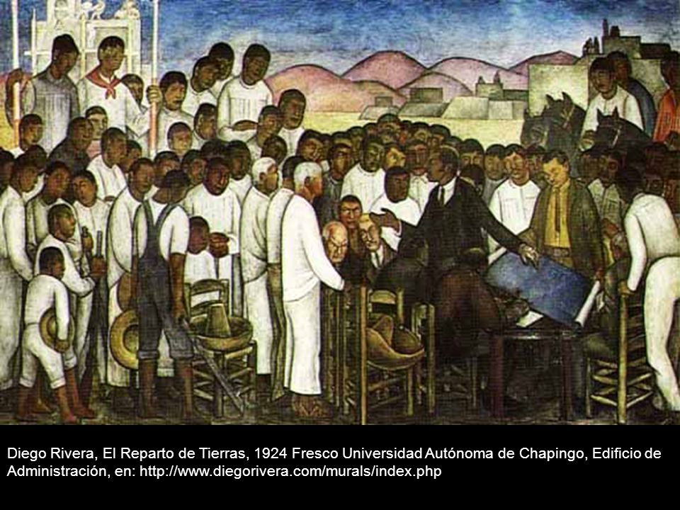 Diego Rivera, El Reparto de Tierras, 1924 Fresco Universidad Autónoma de Chapingo, Edificio de Administración, en: