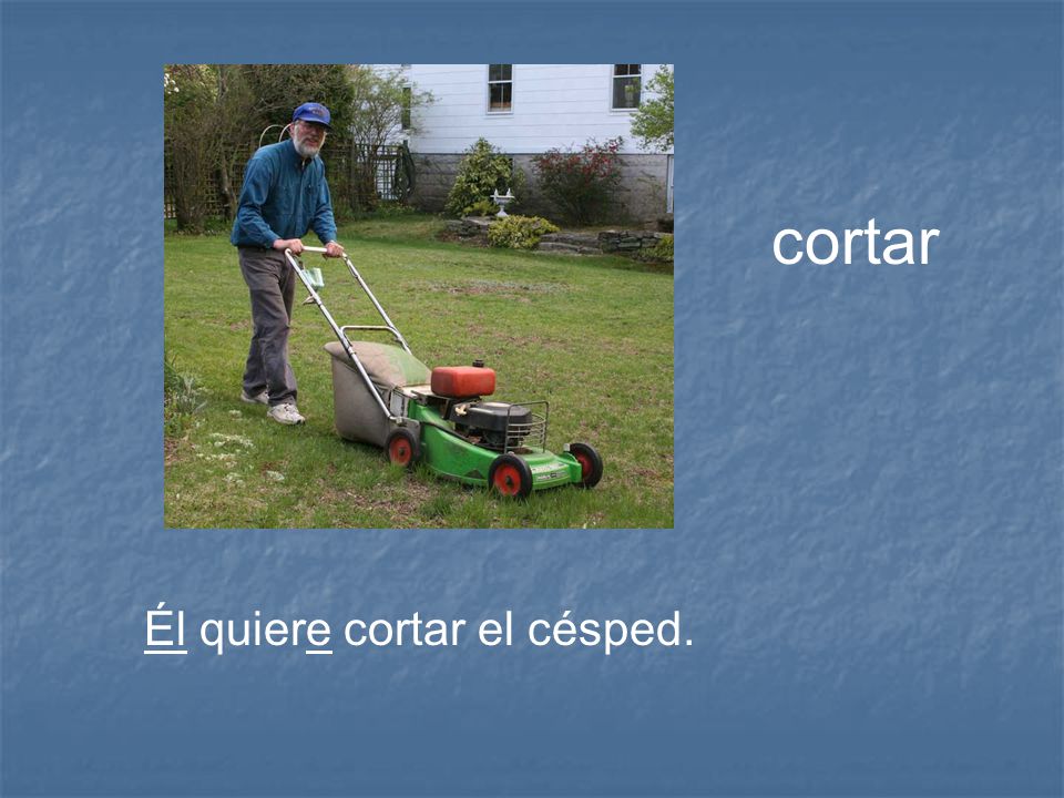 cortar Él quiere cortar el césped.