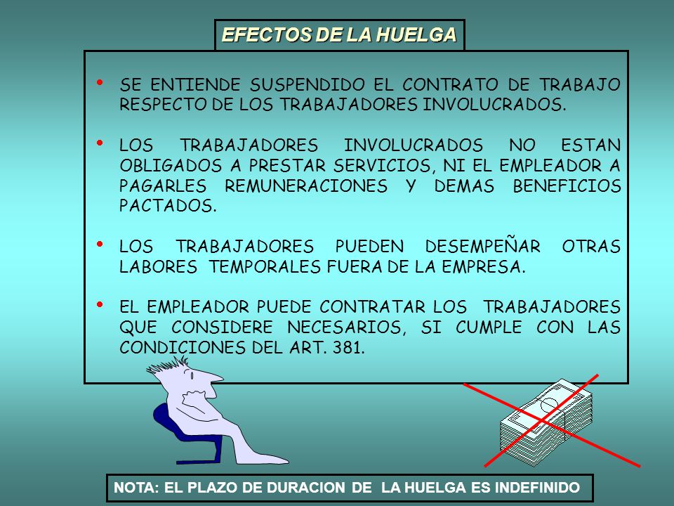 EFECTOS DE LA HUELGA SE ENTIENDE SUSPENDIDO EL CONTRATO DE TRABAJO RESPECTO DE LOS TRABAJADORES INVOLUCRADOS.
