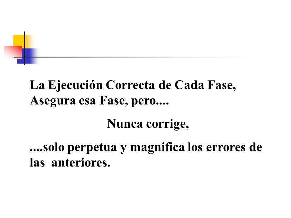 La Ejecución Correcta de Cada Fase, Asegura esa Fase, pero....