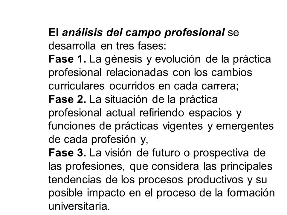El análisis del campo profesional se desarrolla en tres fases: Fase 1