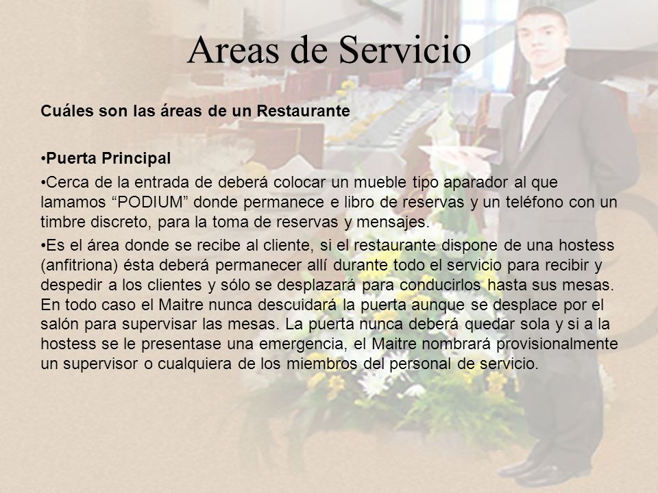 Areas de Servicio Cuáles son las áreas de un Restaurante