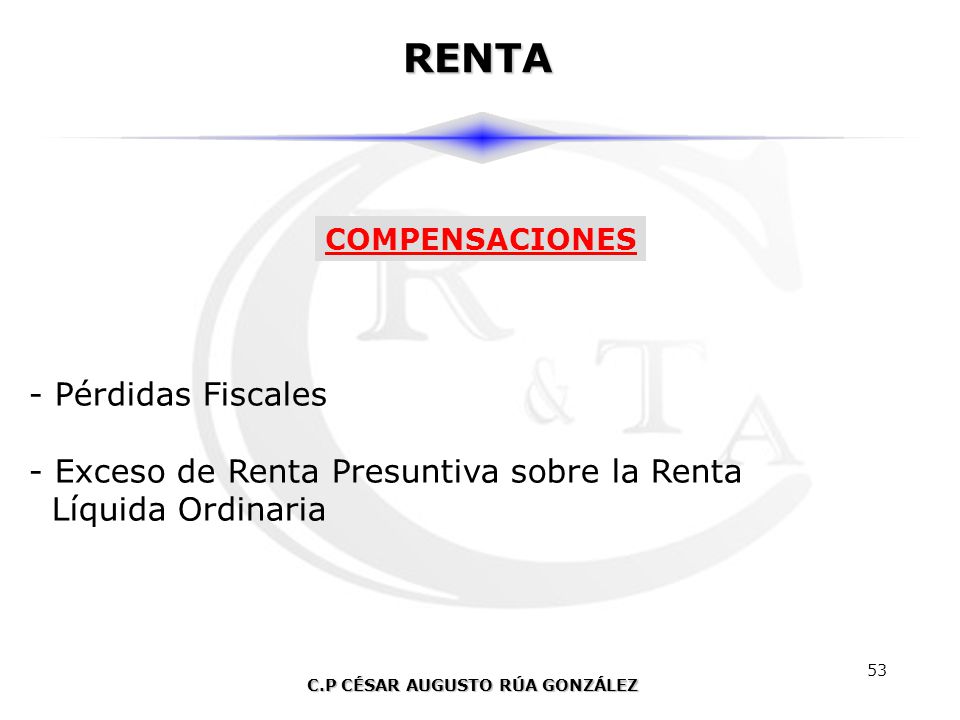 RENTA Pérdidas Fiscales Exceso de Renta Presuntiva sobre la Renta