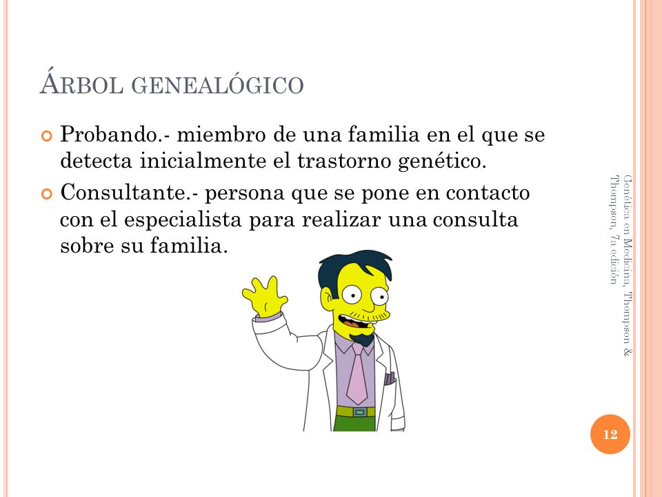 Árbol genealógico Probando.- miembro de una familia en el que se detecta inicialmente el trastorno genético.