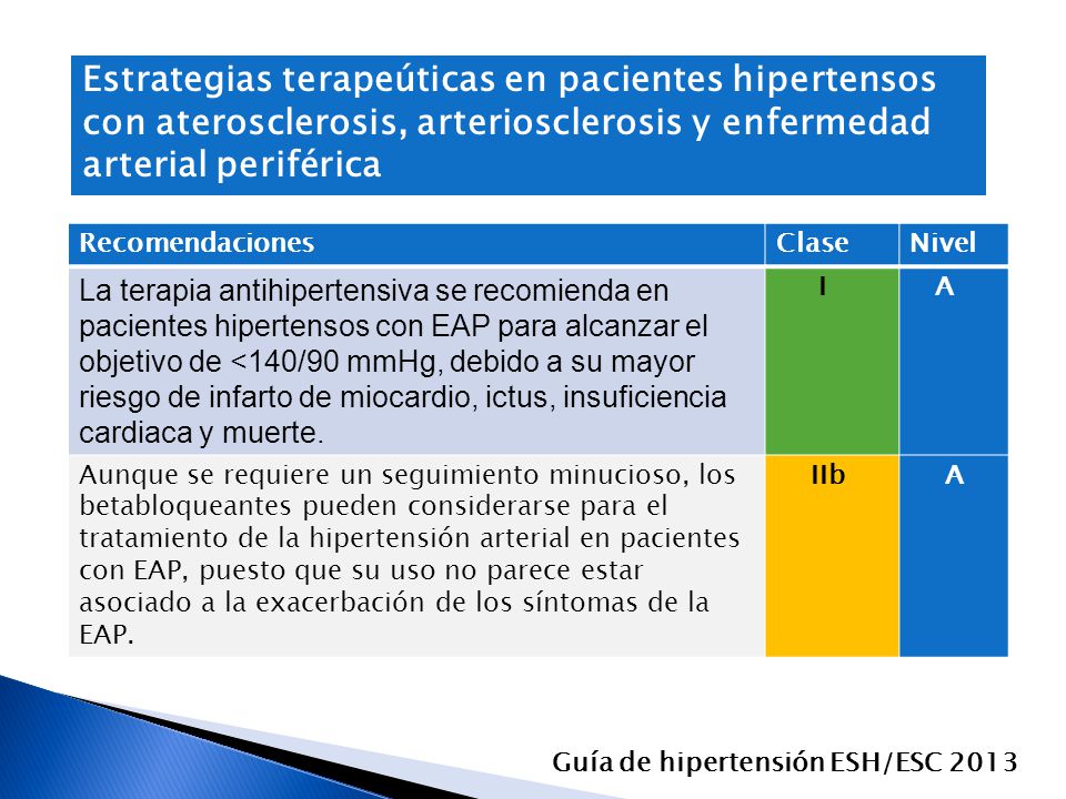 Estrategias terapeúticas en pacientes hipertensos con aterosclerosis, arteriosclerosis y enfermedad