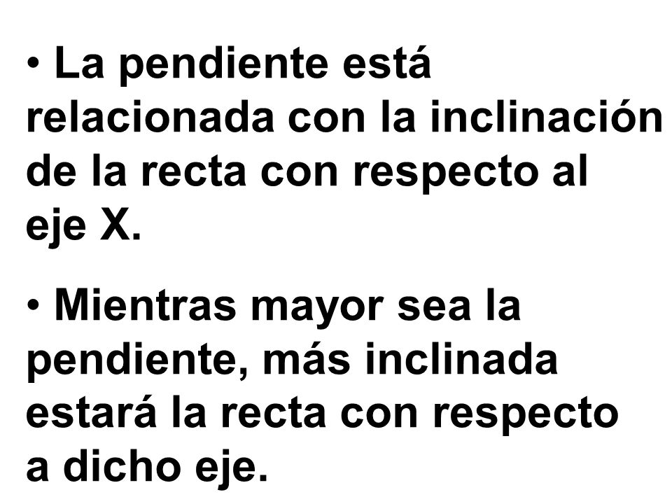 La pendiente está relacionada con la inclinación de la recta con respecto al eje X.